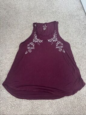 America Eagle Women's Burgundy Embroidered Tank Top